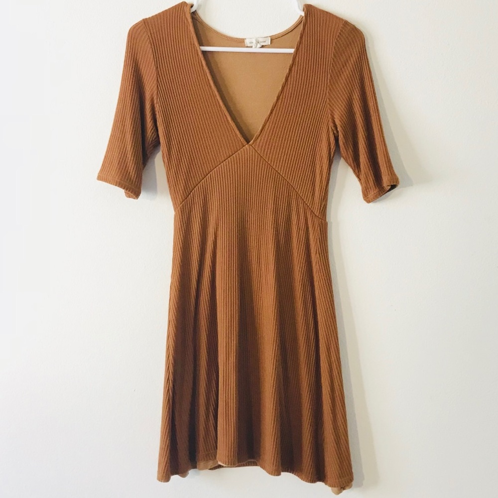 Silence + Noise Mustard Brown Midi Dress